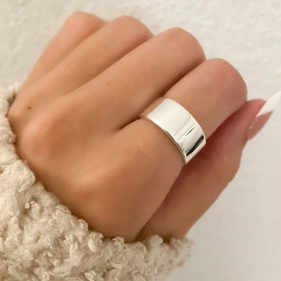 925 Sterling Silver Wide Ring Band Chunky Ring Band Minimalist Ring Stackable - Picture 1 of 7